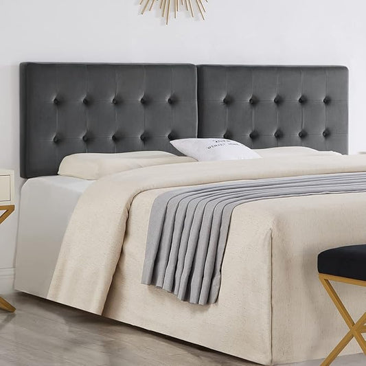 24KF Dark Gray Wall Mounted Tufted Button King Headboard, Soft Comfortable Velvet Padded King/CA King Size Headboard-6035-K-Dark Gray