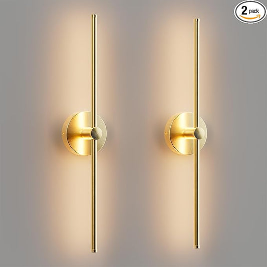 ZAGO 24 Inch LED Indoor Linear Wall Sconces Set of Two, 3CCT Switchable, Brushed Golden, Hardwired and Wall Mounted, Dimmable for Living Room, Hallway, Bedroom, 120-277V, 14W, 900LM, ETL Certified