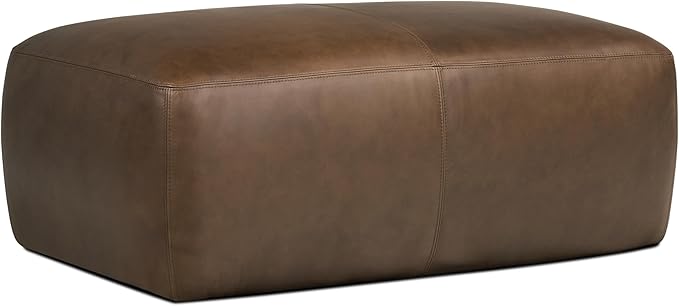 POLY & BARK Denver Leather Ottoman in Cocoa Brown