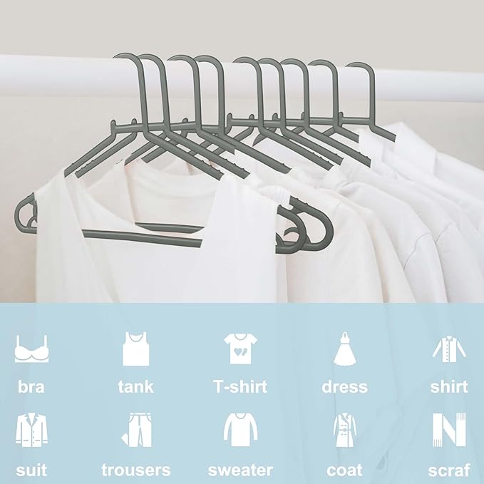 Plastic Hangers 50 Pack, Light Weight Durable Clothes Hangers with Hooks Standard Size G-Shape&Non-Slip Coat Hangers for Everyday Use (Grey)