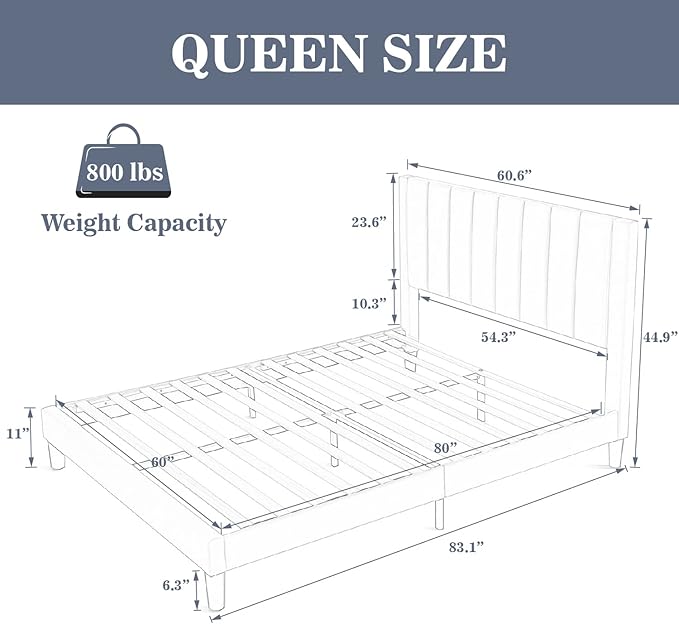 Allewie Queen Bed Frame/Velvet Upholstered Bed Frame with Vertical Channel Tufted Headboard/Strong Wooden Slats/Platform Bed Frame/Mattress Foundation/Box Spring Optional/Easy Assembly/Green