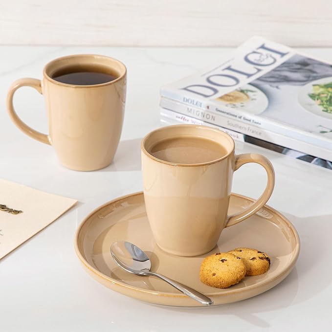 vancasso PLAYA Ceramic Coffee Mug Set of 6, 12 Oz Tea Cups with Handle for Latte, Tea, Cappuccino, Milk, Cocoa, Microwave&Dishwasher Safe, Brown