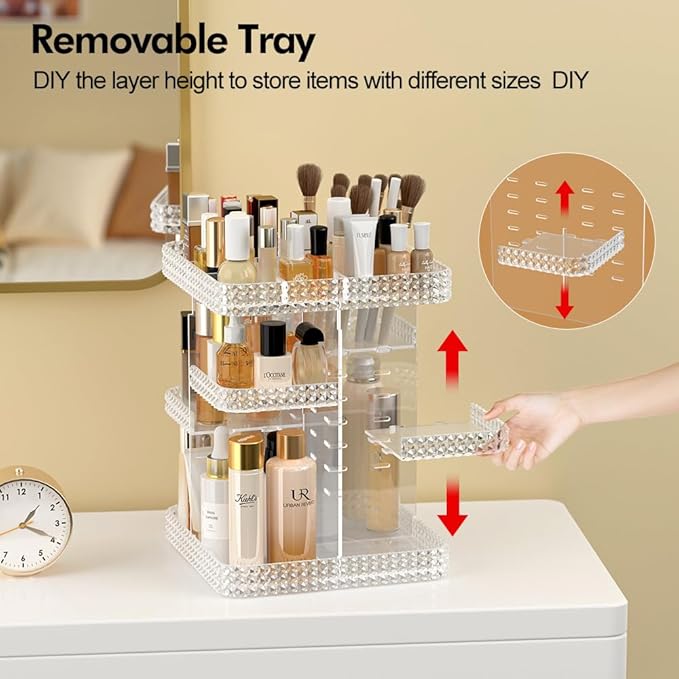 Rotating Makeup Organizer for Vanity, Organizador De Perfumes High-Capacity Acrylic Make Up Storage Skin Care Organizers, Cosmetic Storage Vanity Countertop (Plus Size Clear)