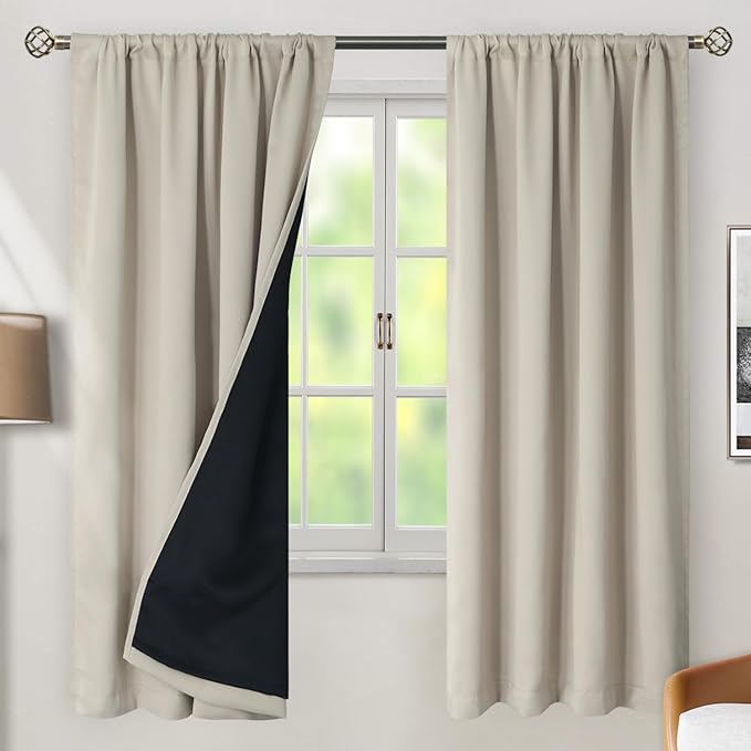 BGment 72 Inch Black Out Curtains with Thermal Insulated Liner, 100% Blackout Noise Reducing Full Room Darkening Rod Pocket and Back Tab Window Curtain for Bedroom, 2 Panels, 42 x 72 Inch, Cashmere