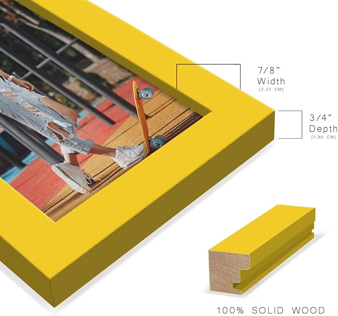 Renditions Gallery 4x6 inch Picture Frame High-end Modern Style, Made of Solid Wood and High Definition Glass Ready for Wall and Tabletop Photo Display, Yellow Frame