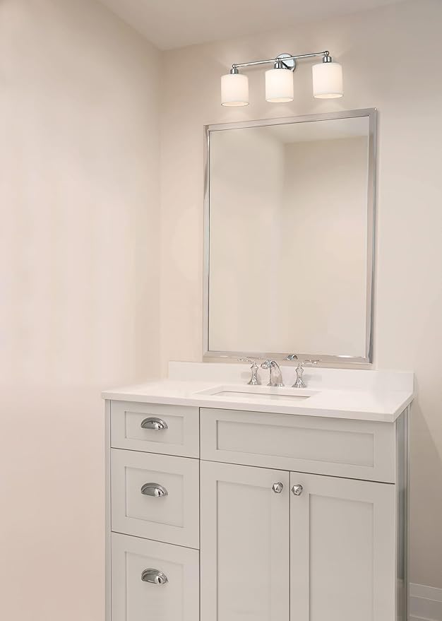 XiNBEi Lighting Wall Light, Bathroom Vanity Light with Fabric Shade, 3 Light Wall Fixture Chrome Finish for Bathroom XB-W1214-3-CH