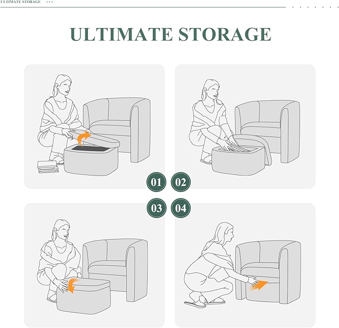 COLAMY Morden Velvet Barrel Accent Chair with Storage Ottoman Set of 2, Upholstered Living Room Side Chair, Single Sofa Armchair with Lounge Seat for Bedroom/Office/Reading Spaces, Cream