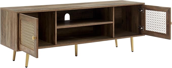 Modern TV Stand with Storage Cabinet for Living Room, Entertainment Center for TVs up to 65", Mid Century Media Console, Rustic Oak
