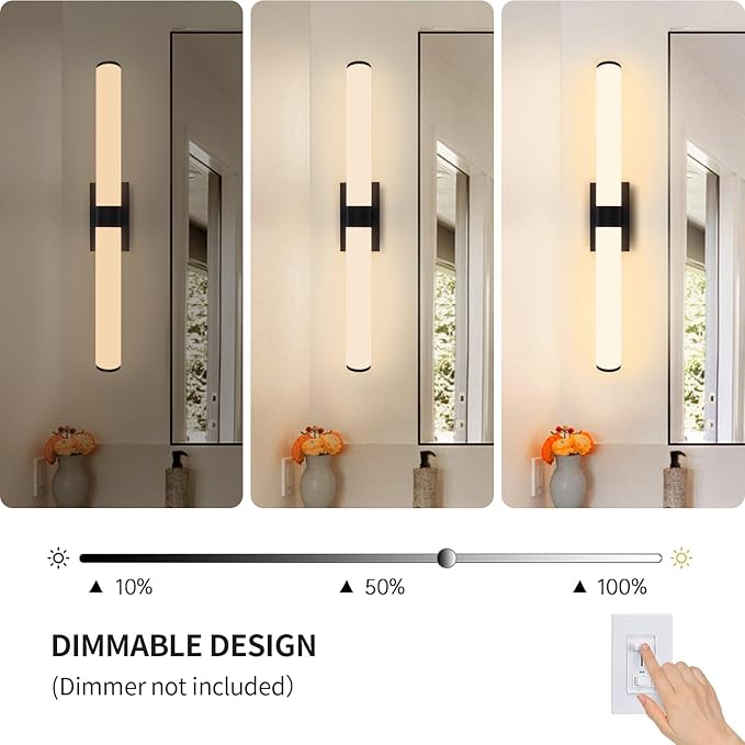 Kalium 33in Modern Wall Sconces, Dimmable Bathroom Vanity Lights, 3000K Warm White LED Indoor Sconces Lighting for Bathroom, Stairs, Living Room, Bedroom. Hardwired.