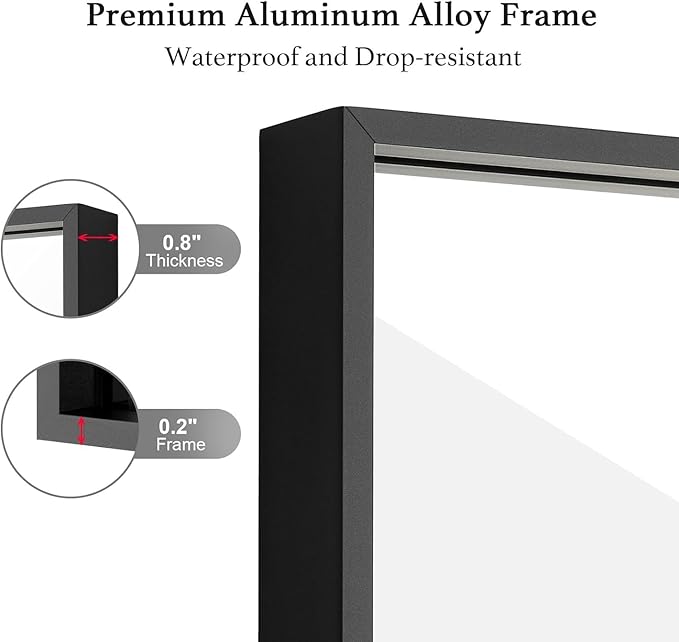 36x48 Inch Black Bathroom Mirror, Copper-Free, Aluminum Alloy Frame Vanity Rectangle Wall Mounted Modern Mirror for Bedroom/Living Room/Porch Horizontal or Vertical