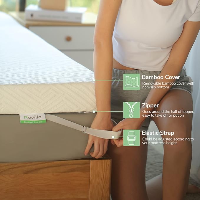 Novilla 3 Inch Foam Mattress Topper Twin, Medium Firm Memory Foam Mattress Topper, Gel Infused for Motion Isolation & Pressure Relieving, with Breathable Cover, Twin Size