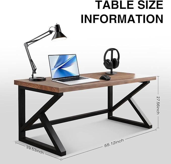 Solid Wood Computer Desk 55-inch Large Office Desk Home Simple Modern Long Desk Study Writing Desk Dining Table for Home Office