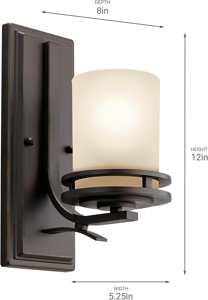 Kichler Hendrik 12" 1 Light Wall Sconce with Light Umber Etched Glass Olde Bronze®, 5.25"