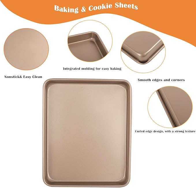 Baking Sheet Pans,2 Pack Nonstick Baking Pans Cookie Sheet Brownie Pan,Bread & Cake Pan, Toaster Oven Tray Bakeware, Small Nonstick Baking Tray, Heavy-Duty Bread Loaf Pan (8.6 X 6.6 X 0.98 Inches)