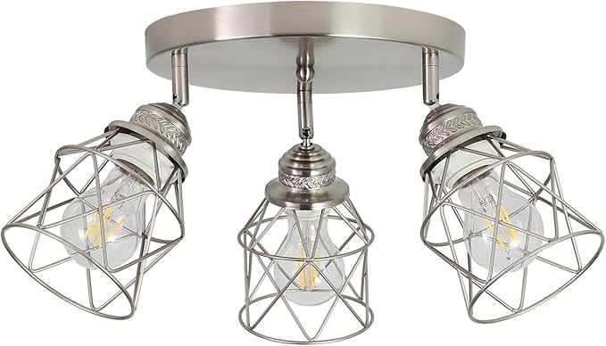 Kitchen Light Fixtures - 3-Lights Multi-Directional Ceiling Lamp with E26 Base, Adjustable Flush Mount for Farmhouse Kitchen, Hallway, Dining Room, Entryway