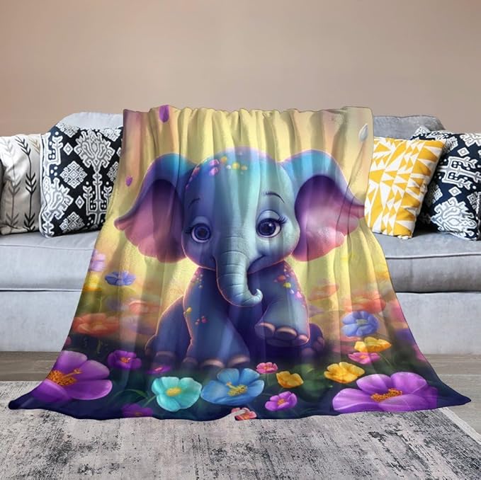 Elephant Blanket Elephant Gifts for Girls Cute Little Elephant Throw Blanket for Kids Adults Soft Warm Cozy Fleece Blanket for Couch Sofa Bed 50"x60"