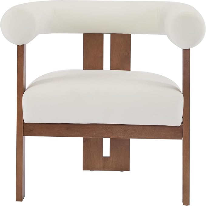 Christopher Knight Home Modern Velvet Upholstered Accent Chair for Living Room, Home Office, Apartment, Arm Chair with Curve Backrest and Birch Wood Legs, Three Legs Structure, White and Brown