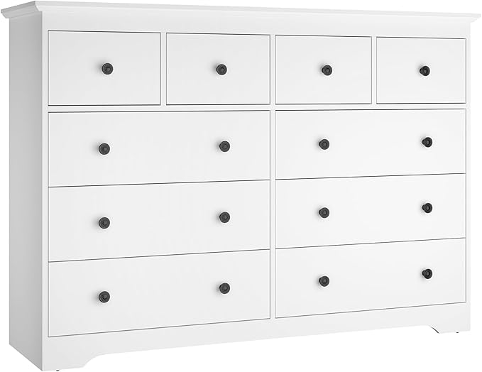 White Dresser for Bedroom，55" Wide 10 Drawers Dressers,Modern Wooden Chest for Living Room, Hallway