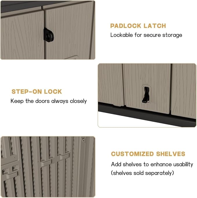 KINYING Outdoor Storage Cabinet Waterproof, 57 Cu.ft Resin Vertical Outdoor Storage Shed for Patio Furniture, Garden Tools, Pool Accessories, Mower Storage (Brown)