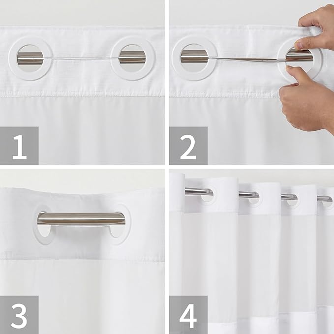 Extra Long No Hooks Needed Linen Textured Shower Curtain with Snap-in Fabric Liner Set,Tall Hotel Luxury Decor Shower Curtains for Bathroom,Waterproof & Washable,71Wx98H,White