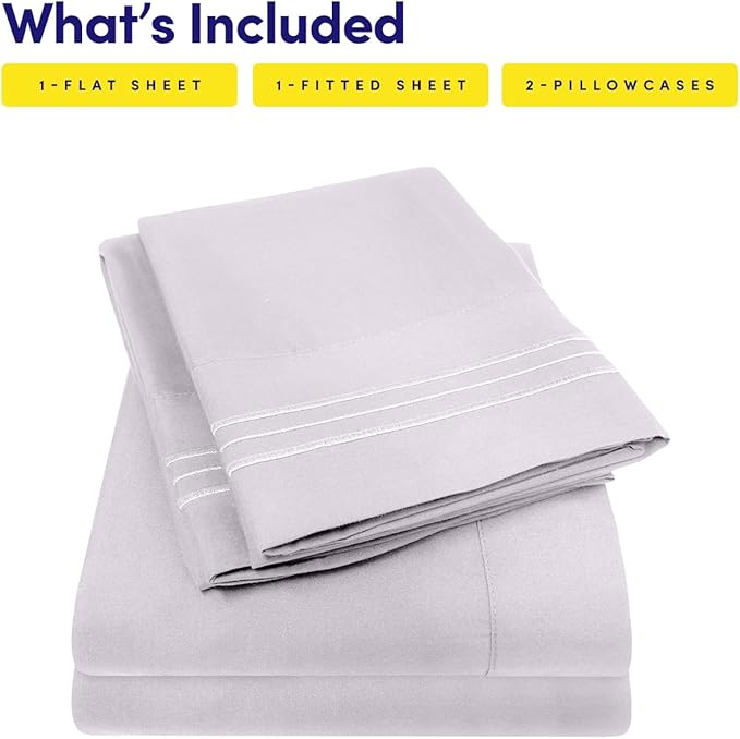 1500 Supreme Collection Full Sheet Sets Lilac - Luxury Hotel Bed Sheets and Pillowcase Set for Full Mattress - Extra Soft, Elastic Corner Straps, Deep Pocket Sheets, Full Lilac