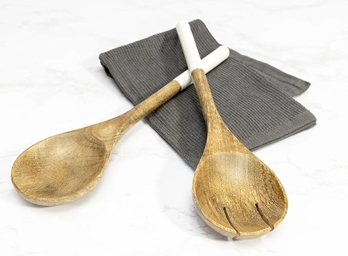 ARTISAN TOUCH Handcrafted Wooden Serving Bowls Set of 3 with White Inner – Solid Wood Salad Fruit Snack Bowls Food-Safe Finish