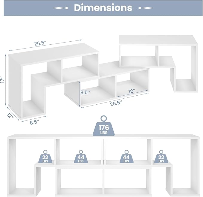 KOTEK TV Stand for 50 55 60 65 Inch TV, 3 Pieces Free Combination Bookshelf Organizer, TV Console Table with Open Storage Shelves, Modern Entertainment Center for Living Room, Bedroom