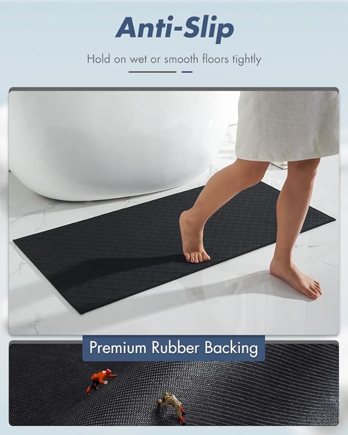 AMOAMI Bath-Mat, Ultra Thin Bathroom Mat Runner Rug, Rubber Backed Bath Mats for Bathroom Non Slip, Absorbent Bath Rug for Bathroom Floor, Shower, Sink 2'x 4'(24" x 47") Black