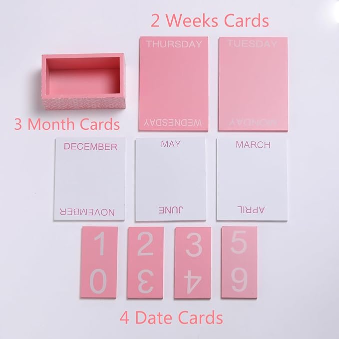 Wooden Block Perpetual Calendar for Desk, Cute Desk Accessories Pink, Flip Calendar for Office Classroom Preppy Room Decor