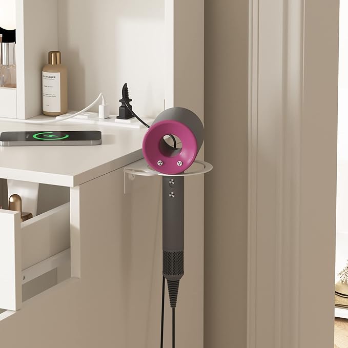 Vabches Makeup Vanity Table with Lighted Mirror & Power Strip, Large Vanity Set Vanity Desk with Lots Storage, 3 Lighting Modes, Brightness Adjustable, 45.2in(L)