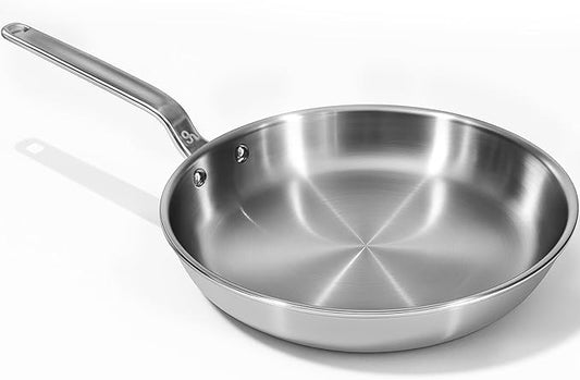 8 Inch Stainless Steel Frying Pan - 5 Ply Stainless Clad Skillet with Aluminum Core, Durable and Even Heating, Professional Cookware for Induction, All Stoves, Oven and Dishwasher Safe