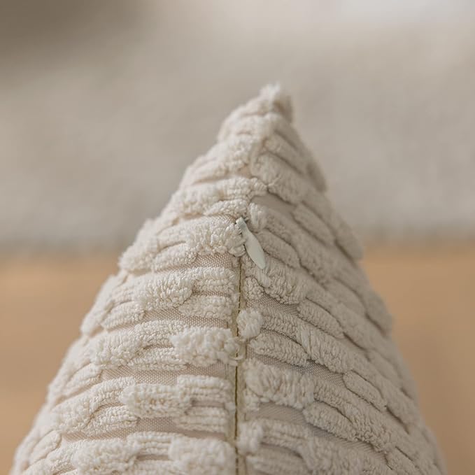 Kevin Textile 2 Packs Cream White Decorative Throw Pillow Covers 26x26 Inch for Living Room Couch Bed Sofa Rustic Farmhouse Boho Home Decor Soft Striped Corduroy Square Cushion Case 66x66 cm
