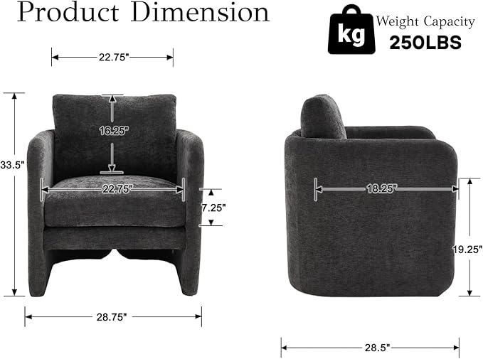 EALSON Comfy Accent Chairs Set of 2 Modern Living Room Chairs with Arm Mid Century Reading Lounge Chairs for Adults Upholstered Armchairs for Living Room/Reading Room/Bedroom/Office, Chenille Grey