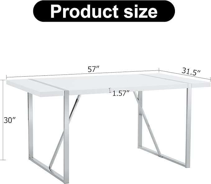 Dining Table Chairs Set for 6, Modern Rectangular Dining Room Table Set PU Leather Upholstered Dining Chairs 55" Dinner Table Set for Kitchen, Dining Room (Dining Table Set for 6, Black)