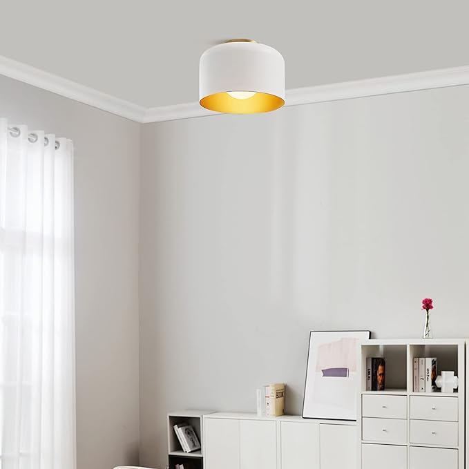 GLOBE Electric 65868 Amy 1-Light Matte White Flush Mount Ceiling Light with Inner Frosted Glass Shade, Bulb Not Included