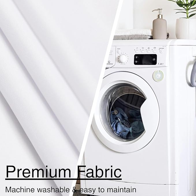 No Hook Shower Curtain with Snap in Liner, White and Pink Striped Heavy Duty See Through Window Waterproof Machine Washable Bathroom Curtain 71" W x 74" L