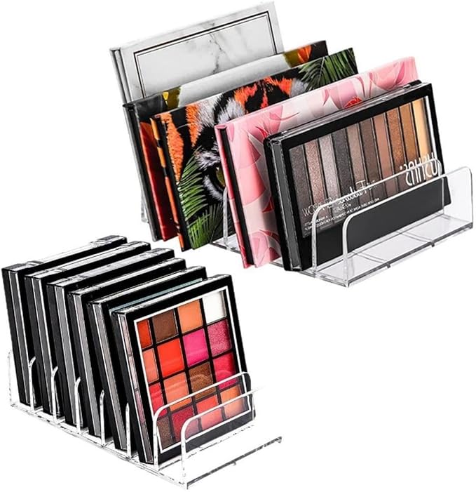 Eyeshadow Palette Organizer Use for Bathroom Countertops, Wardrobe, Shelf, Drawer, Sunglasses, Wallet, Contour Kit (Cosmetic Storage Box Small&Large) Makeup (2Pcs White Clear)Upgraded Version