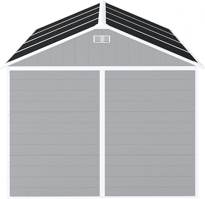 8x8 FT Outdoor Storage Resin Shed with Floor, Plastic Garden Tool Shed with Sloped Roof, Lockable Door & Windows, Easy to Assemble Bike Shed for Lawn, Backyard, Patio, Grey