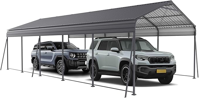 Metal Carport 13 ×26.5 FT Heavy Duty with Galvanized Steel Roof, Metal Garage Canopy with Galvanized Steel Roof & Frame, Car Tent Outdoor Storage Shed for Car, Boats and Truck, Gray