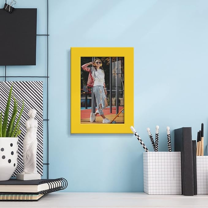 Renditions Gallery 4x6 inch Picture Frame High-end Modern Style, Made of Solid Wood and High Definition Glass Ready for Wall and Tabletop Photo Display, Yellow Frame