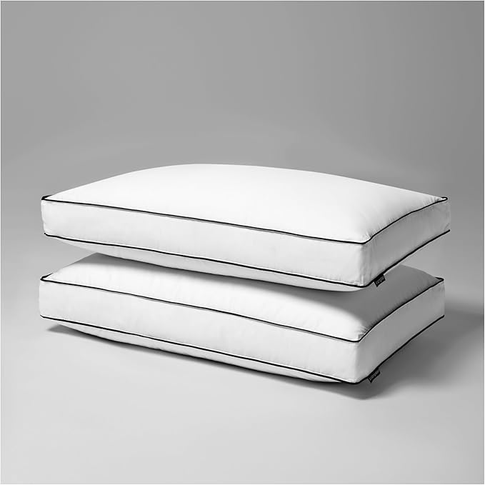 Feather Down Pillows King Size Set of 2, Hotel Quality Bed Pillows for Sleeping, Down Surrounded Soft Flat Gusseted Pillow for Back, Stomach or Side Sleepers, Flat/Soft, 20" x 36"