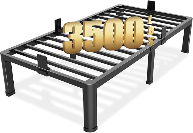 14 inch Twin XL Bed Frame with Round Corner Legs Mattress Slide Stopper,3500 lbs Heavy Duty Metal Platform,No Box Spring Needed,Easy Assembly,Noise Free