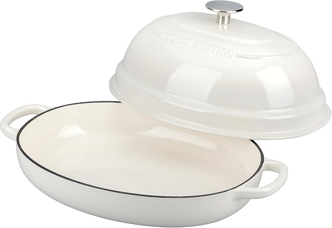 Enameled Oval Cast Iron Dutch Oven Pot with Lid, Bread Dutch Oven for Sourdough Bread Baking, 6QT, White