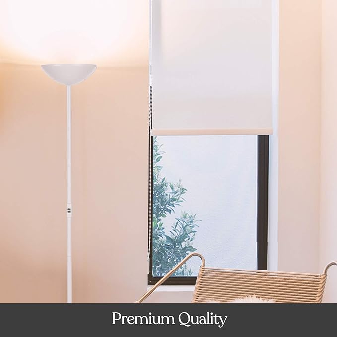 Brightech SkyLite LED Floor lamp, Torchiere Super Bright Floor Lamp for Living Rooms & Offices - 3 Way Dimmable Tall Lamp, High Lumen Standing Pole Lamp for Bedroom Reading - White