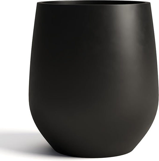 DTY Signature Mount Wilson Modern Indoor Outdoor Fiberstone Tapered Planter, Lightweight, Weather Resistant Garden Pot with Drainage Hole & Rubber Plug, Planter for Christmas Decor - Black, Large