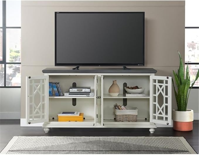 Martin Svensson Home Elegant TV Stand, 63" W x 35" H, White with Grey Top