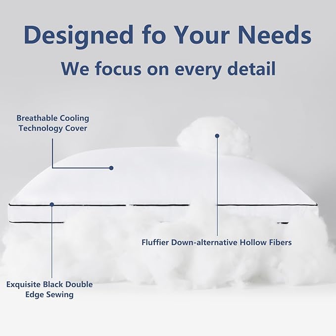 CozyLux Pillows King Size Set of 2, Soft and Supportive 3D Down Alternative Bed Pillow for Sleeping 2 Pack White, Luxury Hotel Quality Gusseted Bedding Pillows for Back, Stomach or Side Sleepers 18x34