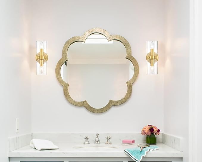 CLAXY Gold Wall Sonce Dimmable E12 Based Wall Lamp for Bathroom with Clear Shades-Vertical and Horizontal Installation