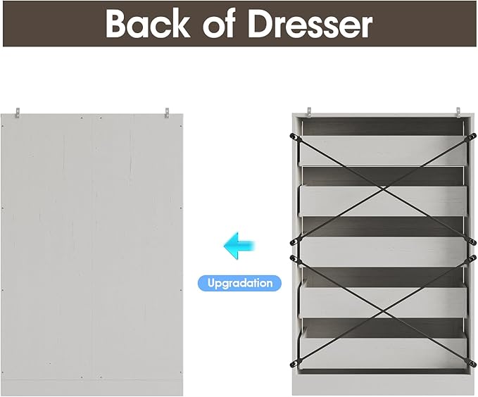 Fameill Dresser for Bedroom, 5 Drawer Tall Dresser Organizer, TV Stand for Livingroom, Chest of Drawers with Metal Handles, Woodgrain White