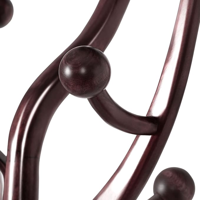 Coat Rack Freestanding Wood Tree Rack with 8 Hooks, Creative Design Tree Branch-look, Coat Tree Clothes Hanger Stand with Stable Sphere Base for Entryway, Hallway, Bedroom (Wine Red)